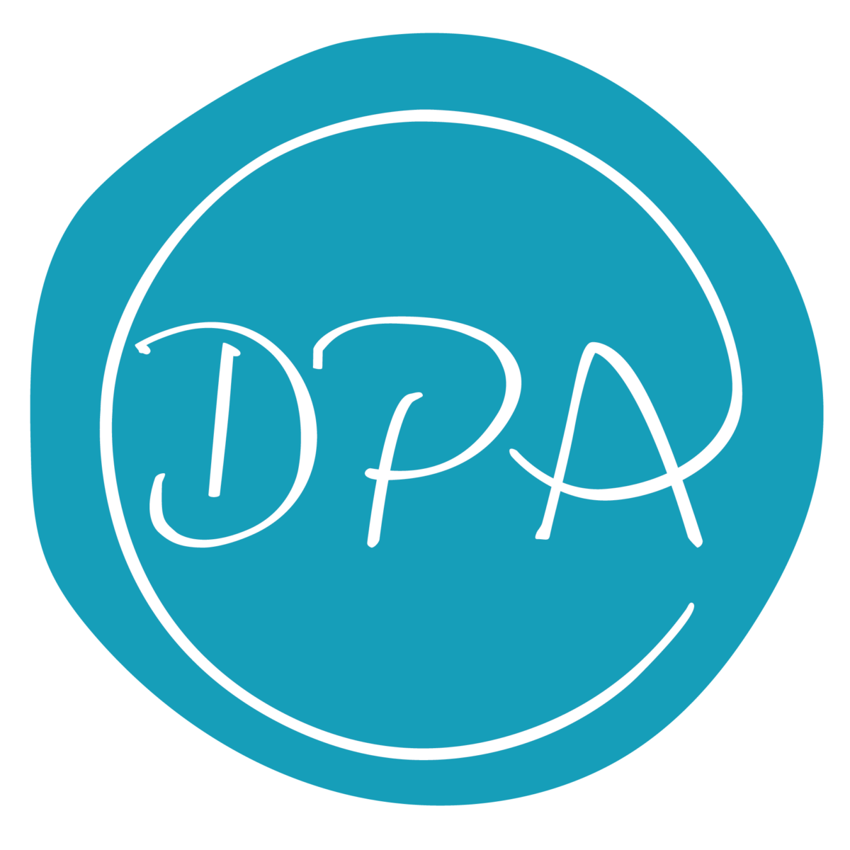 White DPA logo on solid blue background.